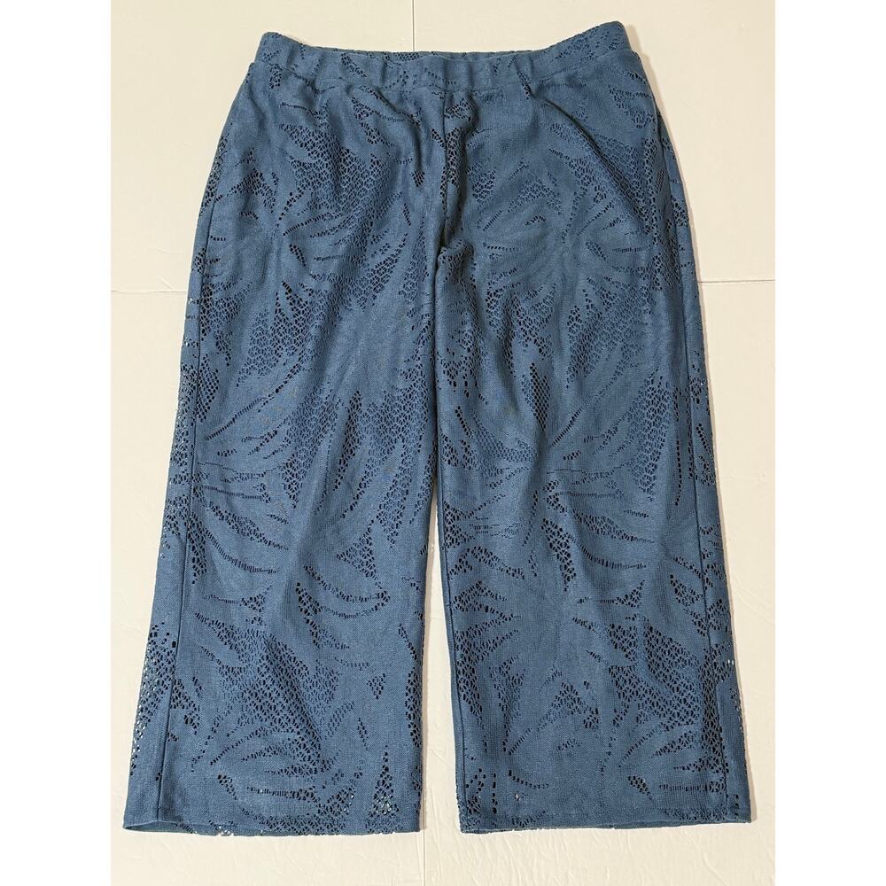 Susan Graver Soleil Petite Lace Knit Wide-Leg Crop Pants, Blue, Size MP